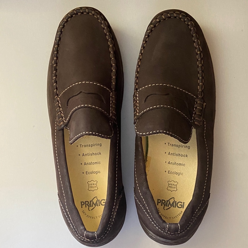 Primigi Boys Suede Loafers Preppy Casual Nubuck Brown Italian Leather Size 35